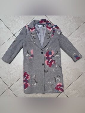 Sundance Gray Coat with Pink & Blue Floral Embroidery